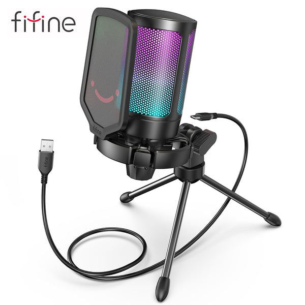 FIFINE Ampligame USB Microphone for Gaming Streaming with Pop Filter Shock Mount&amp;Gain Control,Condenser Mic for Laptop/Computer ZopiStyle