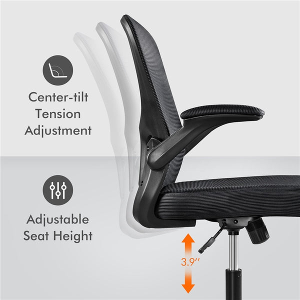 Modern Adjustable E-sports Home Office Conference Chair with Flip Up Armrests, Black Lifting Swivel Chair ZopiStyle