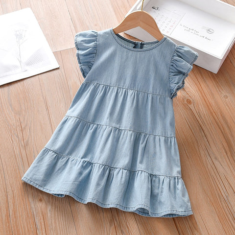 Little maven 2022 Baby Girls Summer Dress Denim Children Casual Clothes Cotton Soft and Comfort for Kids 2-7 year