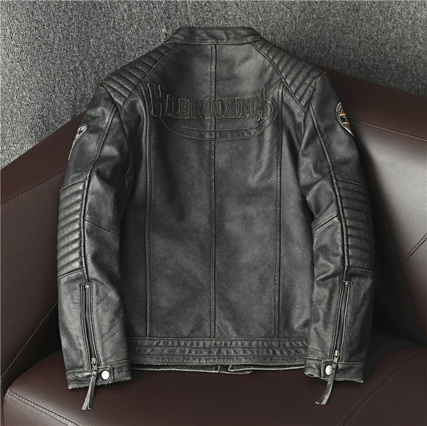 Free shipping,Biker Popular motor style Vintage men&#39;s quality genuine leather Jacket slim 100% natural cowhide coat.Dermis ZopiStyle