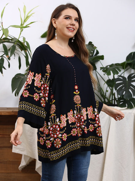 5XL Plus Size Blouse Shirt Women 2022 Summer O Neck Long Sleeve Floral Print Casual Blouse Loose Oversized Ladies Tunic Tops ZopiStyle