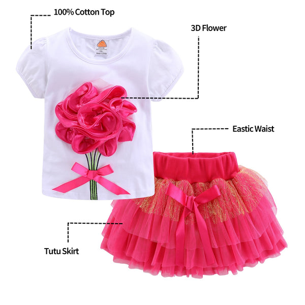 Mudkingdom Cute Girls Outfits Boutique 3D Flower Lace Bow Tulle Tutu Skirt Sets for Toddler Girl Clothes Suit Summer Costumes ZopiStyle
