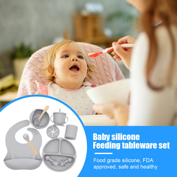 4-9PCS/Set Baby Silicone Tableware Set Baby Feeding Dishes BPA Free Bowl Plate Bibs Spoon Fork Sets Children Non-slip Dinnerware ZopiStyle