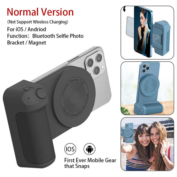 Handheld Selfie Hand Grip Shutter Smart Phone Bluetooth Selfie Photo Bracket Magnetic Holder Wireless Charger For iPhone Android ZopiStyle