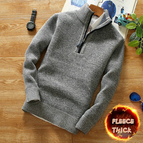 Winter Men&#39;s Fleece Thicker Sweater Half Zipper Turtleneck Warm Pullover Quality Male Slim Knitted Wool Sweaters for Spring ZopiStyle