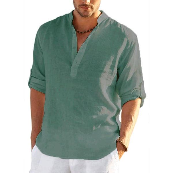 New Men&#39;s Linen Long Sleeve Shirt Solid Color Casual  Long Sleeve Cotton Linen Shirt Tops Size S-5XL ZopiStyle