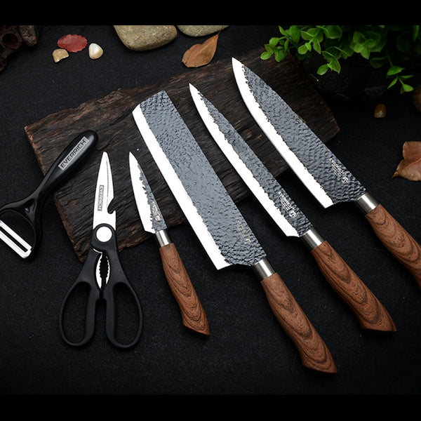 Stainless Steel Kitchen Knives Set Tools Forged Kitchen Knife Scissors Ceramic Peeler Chef Slicer Nakiri Paring Knife Gift Case ZopiStyle