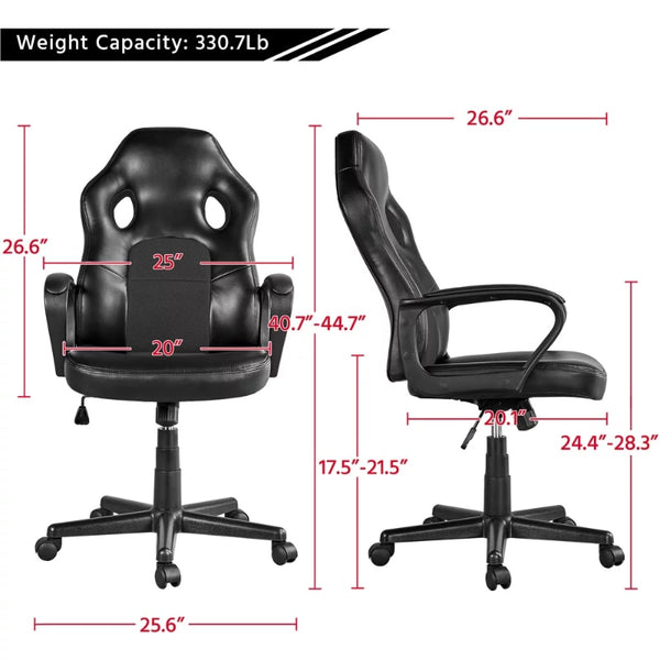 SmileMart Adjustable Swivel Artificial Leather Gaming Chair, Black ZopiStyle