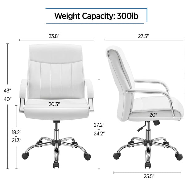 Ergonomic Office Chair Steady 22.5 In Executive Chair, 300 Lbs. Capacity, White Conference Chairs Computer Chairs ZopiStyle