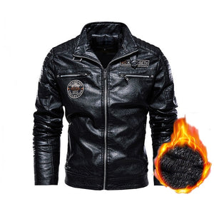 Leather Jacket Men Winter fleece Motorcycle PU Leahter jacket Male  Stand Collar Casual Windbreaker ropa de hombre Slim Coat ZopiStyle
