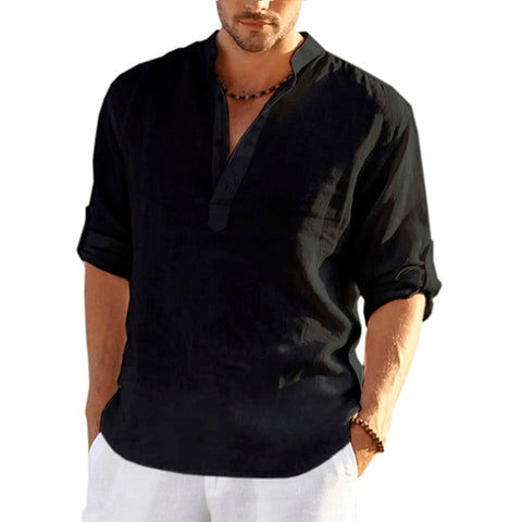 New Men&#39;s Linen Long Sleeve Shirt Solid Color Casual  Long Sleeve Cotton Linen Shirt Tops Size S-5XL ZopiStyle