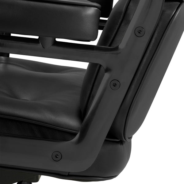 Black Classic Padded Mid-Back Office Chair Genuine Leather with Armrest Big Lobby Desk Gaming Chair for Living Room and Office ZopiStyle