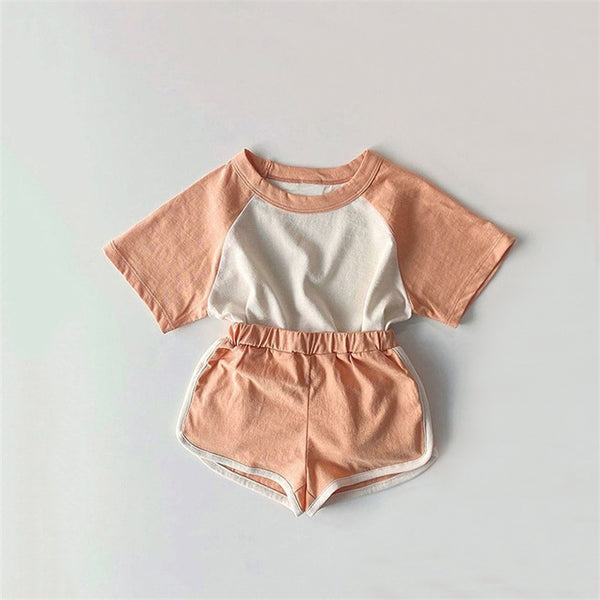 2pcs Baby Boys Girls Outfits Sets Summer Fashion Short Sleeve Kids T-shirts + Shorts Stitching Color Clothing ZopiStyle