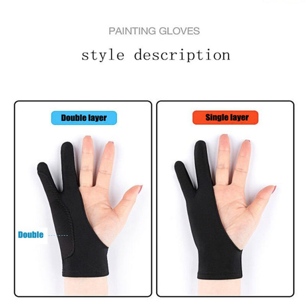2Pcs Artist Drawing Glove for Any Graphics Drawing Table 2 finger Anti-Fouling Both for Right And Left Hand Drawing Gloves ZopiStyle