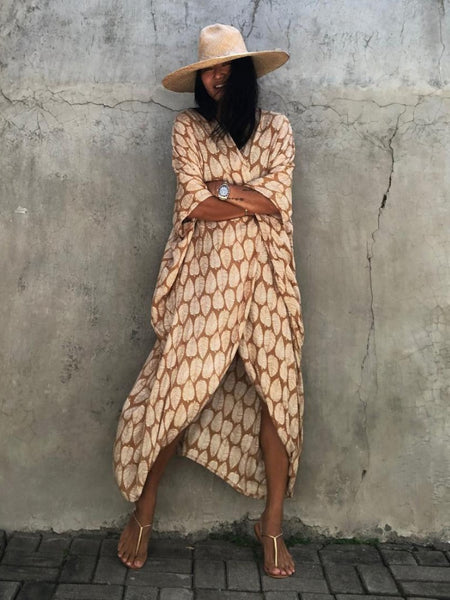 Summer Beach Cover Ups Vintage Printed Belted Kimono Swimwear Long Cardigan Casual Loose Beachwear Outfits Swimsuit Covers Robe