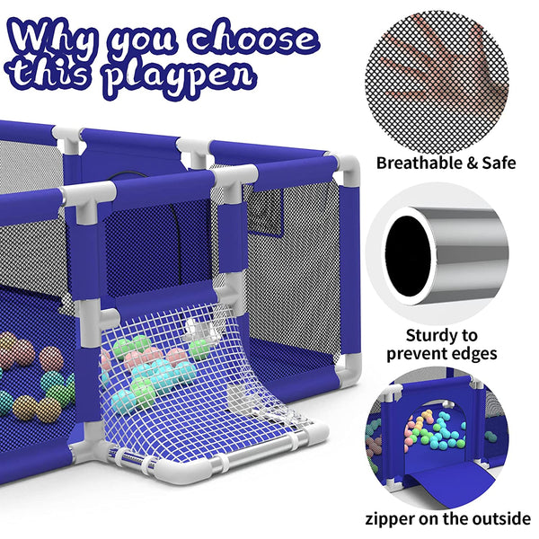 Baby Play Pen Kids Playpen for Toddlers Baby Ball Pit Indoor Outdoor Use Infant Safety Gates with Breath 6 Months~6 Years Old ZopiStyle