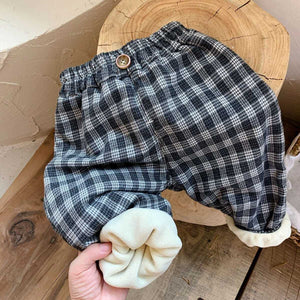 1-9 YRS Autumn/winter 2022 Children&#39;s Fashion Plaid Pants Velvet Thickened Pant Casual Pants for BABY Boys Girls Kid Clothes ZopiStyle