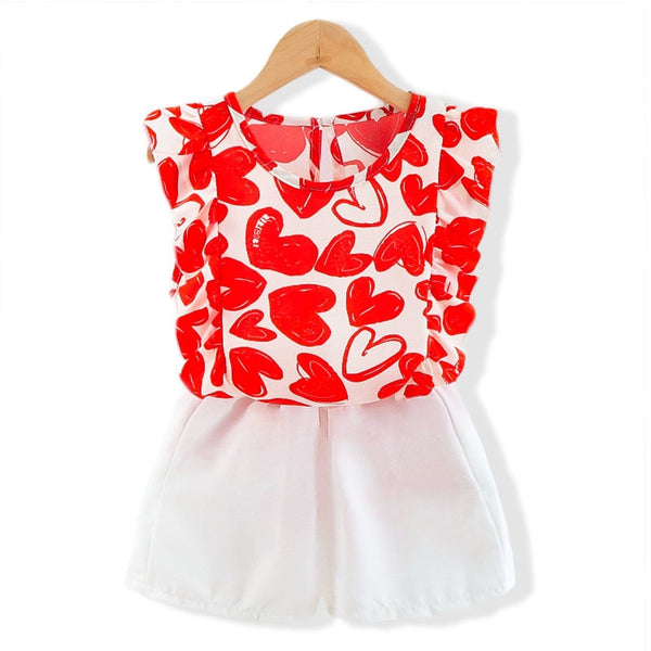 R&amp;Z 2019 Toddler Kids Baby Girl Floral White Blouse + Floral Skirts Summer Short Sleeve 2PCS Infant Girl Clothes 2-7 Years ZopiStyle