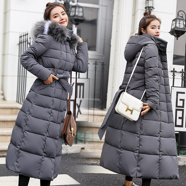 2022 new winter jacket women&#39;s warm fashion bow belt fox fur collar coat long dress women&#39;s thick coat ZopiStyle