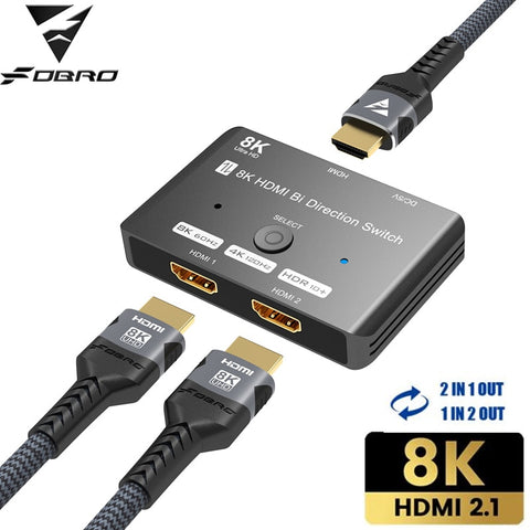 HDMI 2.1 Bi-Directional Switcher Adapter HDMI 2.1 Splitter 8K@60Hz 4K@120Hz Compatible 1x2/2x1 for PS4 PS5 3080 Switch HDTV Xbox ZopiStyle