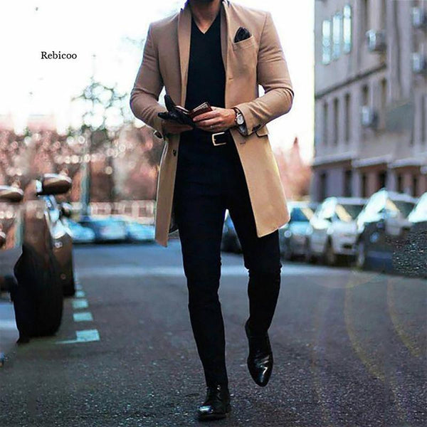 2022 men&#39;s wear medium and long double-sided tweed coat woolen coat trend long mens overcoat  winter wool coats ZopiStyle