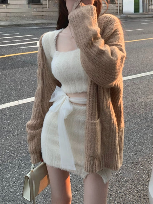 2022 Autumn Sweater Knitted Suits Female Elegant 2 Piece Dress Korean Fashion Even Party Y2k Mini Dress Office Lady Short Skirts ZopiStyle