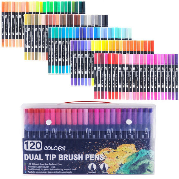 12/24/60/120/132 Colors Art Markers Pens Drawing Painting FineLiner Dual Tips Brush Pen for Watercolor Calligraphy Art Supplies ZopiStyle