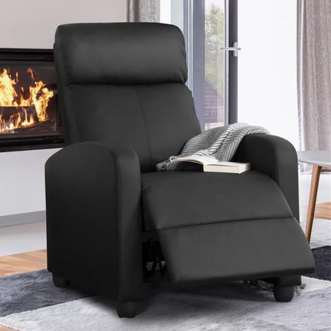 Easyfashion Faux Leather Push Back Theater Recliner Sofa Waterproof Leisure Lazy Single Sofa For Living Room Bedroom ZopiStyle