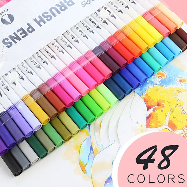 12/24/36/48 PCS Colored Art Sketching Markers Drawing Set Double-head Watercolor paint brush pen Diary supplies Stationery ZopiStyle