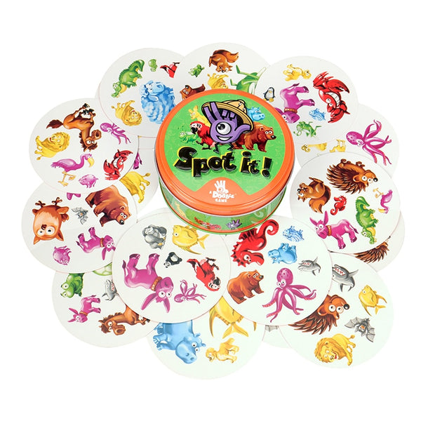 21Styles 30/55pcs Dobble Cards Spot It game Toy With Metal Box Red Sports Animals Jr Hip Kids Board Game Gift Holidays Camping ZopiStyle