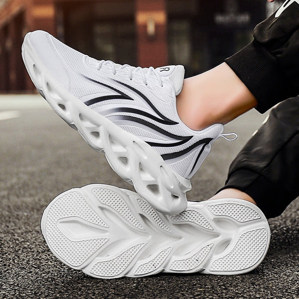 Men&#39;s Flame Printed Sneakers Flying Weave Sports Shoes Comfortable Running Shoes Outdoor Men Athletic Shoes ZopiStyle