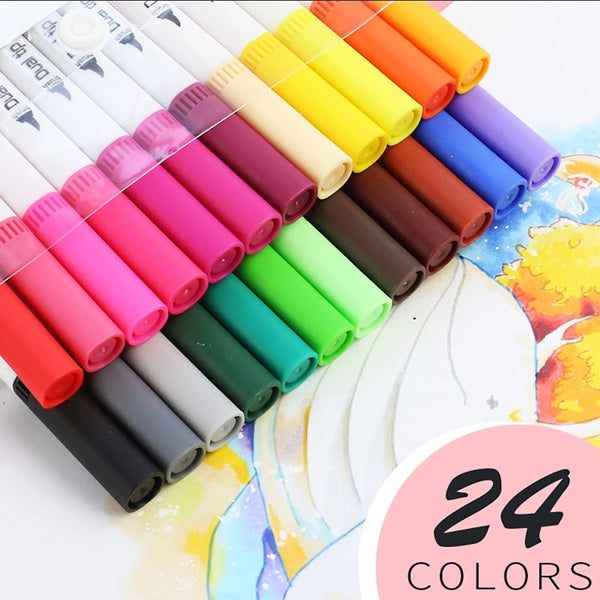 12/24/36/48 PCS Colored Art Sketching Markers Drawing Set Double-head Watercolor paint brush pen Diary supplies Stationery ZopiStyle