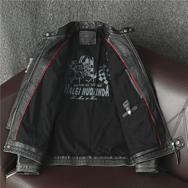 Free shipping,Biker Popular motor style Vintage men&#39;s quality genuine leather Jacket slim 100% natural cowhide coat.Dermis ZopiStyle