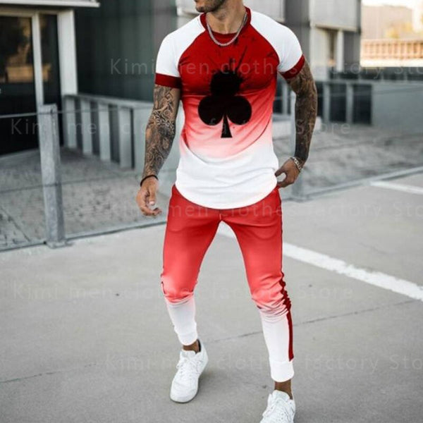 Men&#39;s Sweatpants Sets Summer Fashion Streetwear 3D Print Spades Poker Man Clothing Short Sleeve T-Shirt Trousers Jogging Outfits ZopiStyle