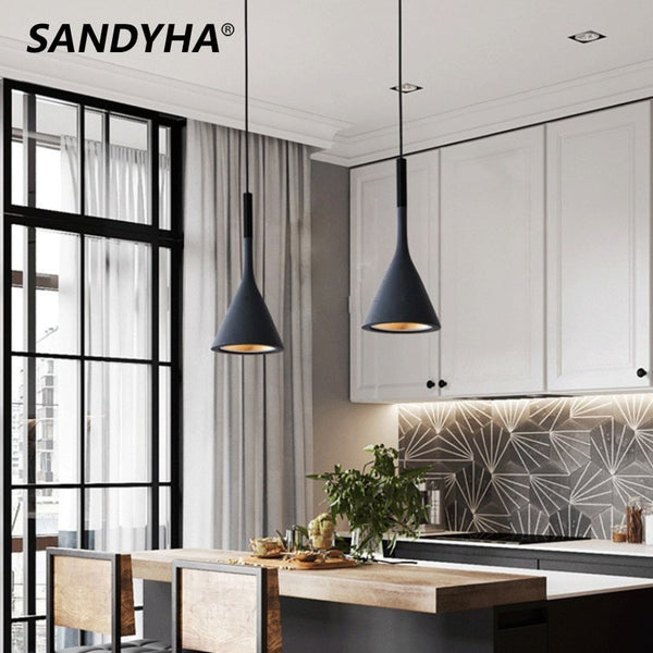 SANDYHA Modern Led Pendant Lights Black White Kitchen Fixtures Bedroom Table Dining Room Hanging Lamp Lampshade Home Chandelier ZopiStyle