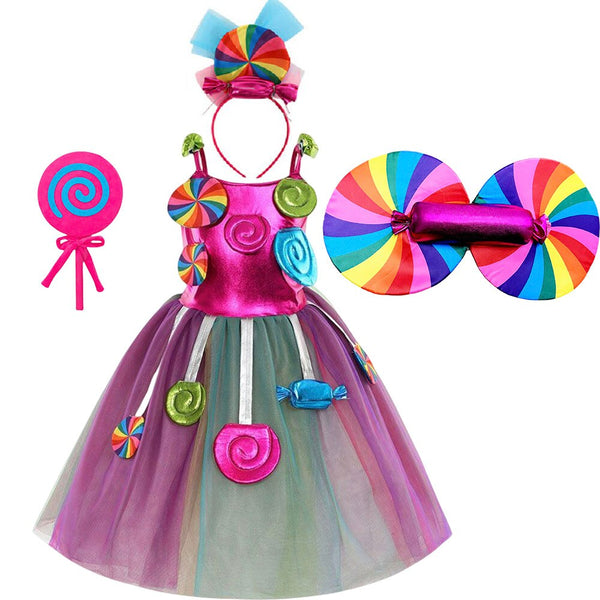 Fancy Carnival Lollipop Fairy Costume Girls Candy Tutu Dress Purim Princess Lollipop Vestidos Kids Birthday Party Rainbow Frocks ZopiStyle
