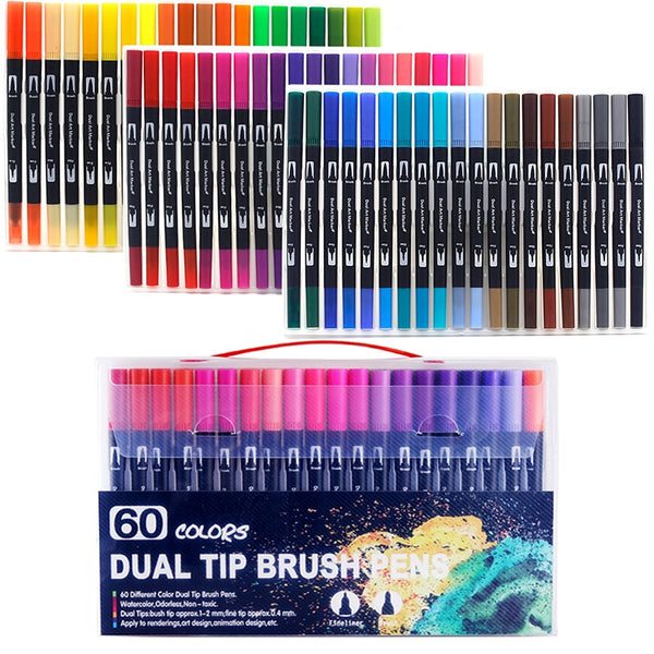 Watercolor Art Markers Brush Pen Dual Tip Fineliner Drawing for Calligraphy Painting 12/48/60/72/100/132 Colors Set Art Supplies ZopiStyle