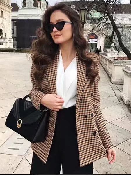 Fashion Autumn Women Plaid Blazers and Jackets Work Office Lady Suit Slim Double Breasted Business Female Blazer Coat Talever ZopiStyle