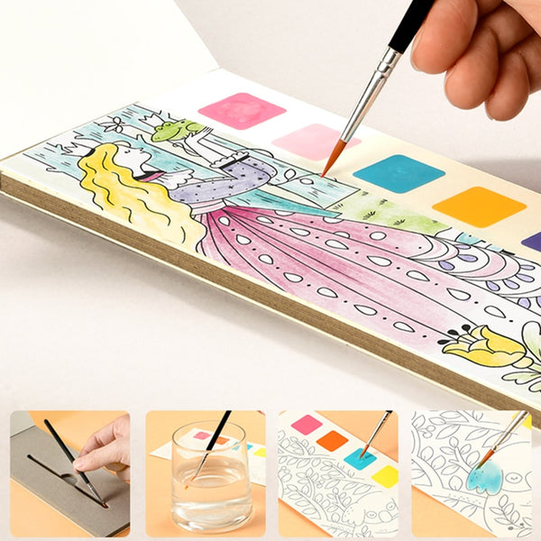 6 Color Travel Solid Watercolor Book Paint Set Watercolor Line Drawing Paint Coloring Book Brushes Kids Art Supplies 20 Sheets ZopiStyle