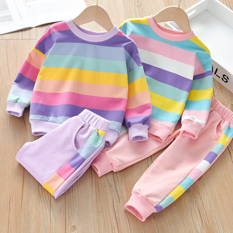 Autumn Girls&#39; Suits Rainbow 2022 Rutumn and Winter New Children&#39;s Casual Sportswear Two-Piece Suit ZopiStyle