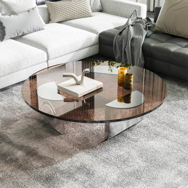 High Quality Round Glass Wedge Coffee Table Tempered Glass Household Minimalist Stainless Steel Round Tea Table Side Table ZopiStyle