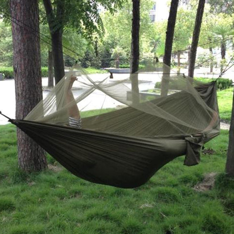 1-2 Person Portable Outdoor Camping Hammock with Mosquito Net High Strength Parachute Fabric Hanging Bed Hunting Sleeping Swing ZopiStyle