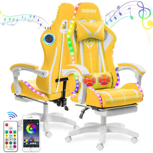 135 Degrees Gaming Chair RGB Light Office Chair Gamer Computer Chair Ergonomic Swivel 2 Point Massage Recliner Bluetooth Speaker ZopiStyle