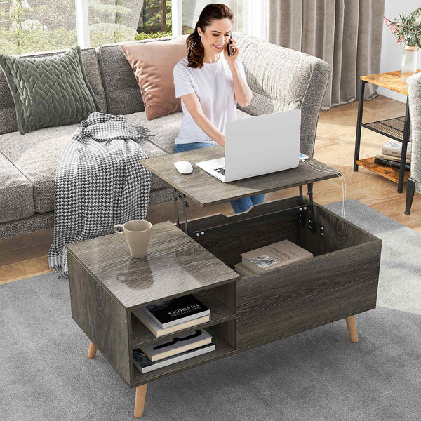 Hommpa Folding Lift Coffee Table Nordic Simple Style Luxury Home Living Room Furniture Telescopic CoffeeTable Desk Wood Color ZopiStyle