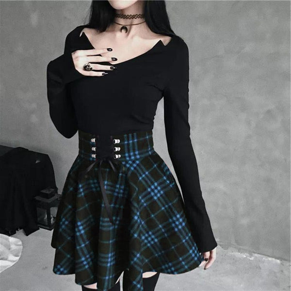 Black Checkered Women's Gothic Skirt Women Pleated Plaid Skirts Spring Autumn Girl Hip Hop Female Punk Goth Mini Skirt Clubwear ZopiStyle