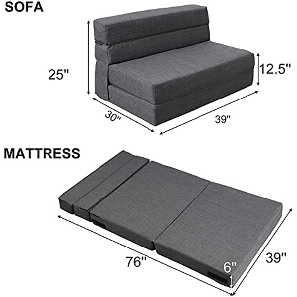 Fold Sofa Bed Couch Memory Foam with Pillow Futon Sleeper Chair Guest Bed and Fold Out Couch,Washable Cover Twin Size, Dark Gray ZopiStyle