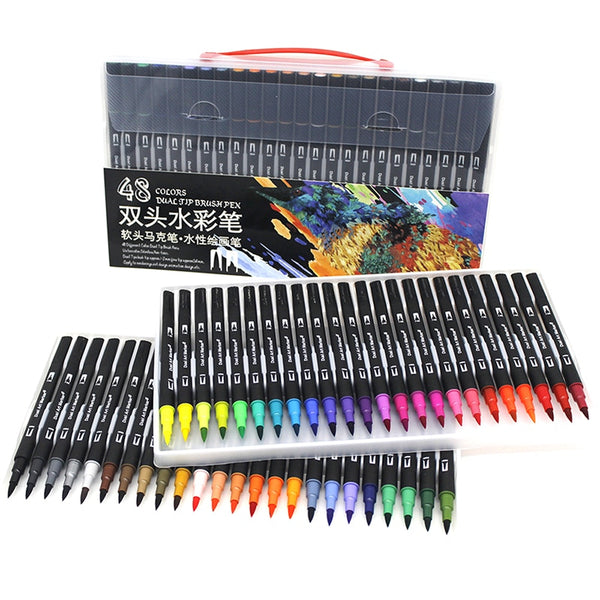 Watercolor Art Markers Brush Pen Dual Tip Fineliner Drawing for Calligraphy Painting 12/48/60/72/100/132 Colors Set Art Supplies ZopiStyle