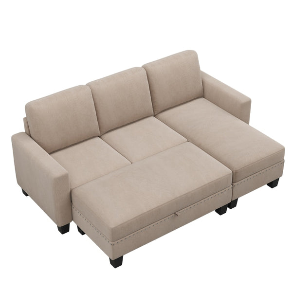 81&quot;Reversible Sectional Couch with Storage Chaise L-Shaped Sofa Apartment Sectional Set  3 pieces Sofa Set,Warm Grey ZopiStyle