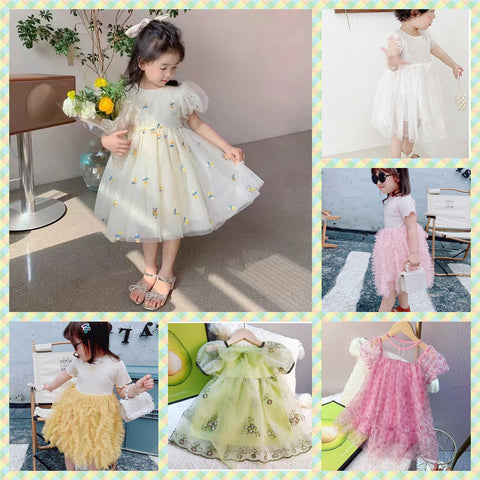 2022 New Korea Girls Summer Autumn Long Sleeve Dress Pink Angel Wings Puff Sleeve Fashion Kids Dress Apparel Child&#39;s Clothes