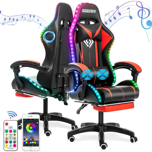 135 Degrees Gaming Chair RGB Light Office Chair Gamer Computer Chair Ergonomic Swivel 2 Point Massage Recliner Bluetooth Speaker ZopiStyle